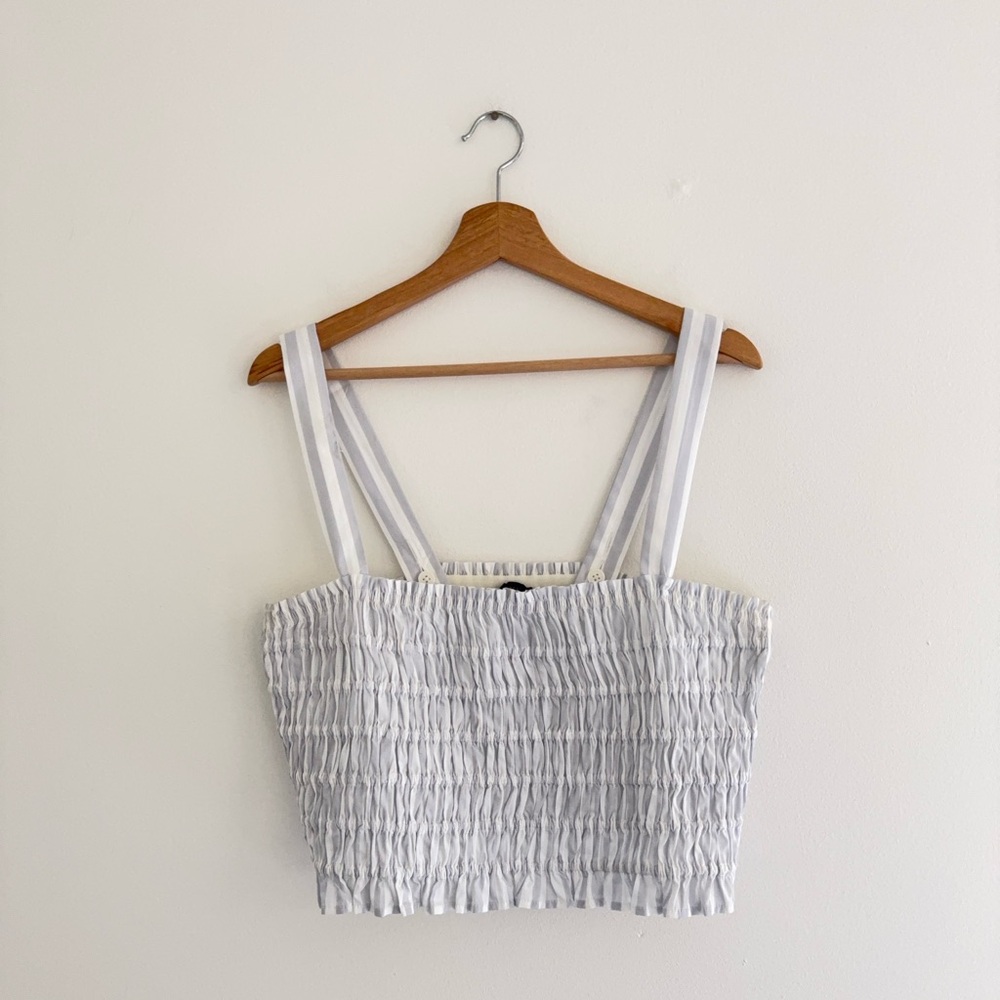 J. Crew Blue Striped Smocked Crop Top XXL